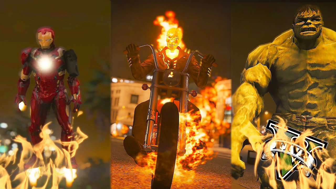 GTA 5 PC - Ghost Rider VS Ironman and Hulk ! Evil Shall Burn ! (Ghost Rider Mod Gameplay)