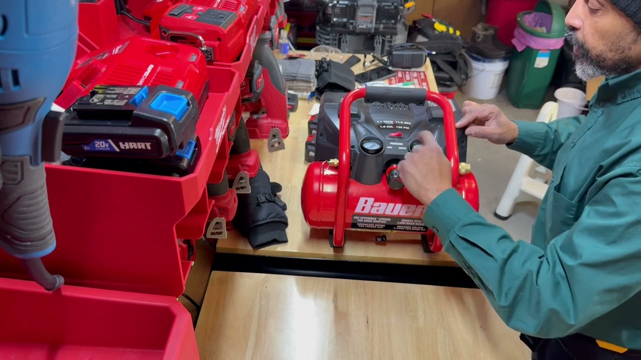 Unboxing Bauer 20v cordless brushless air compressor