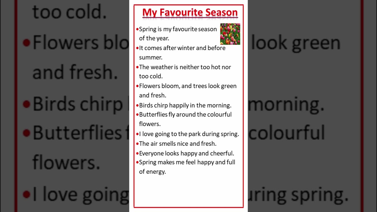 My Favourite Season | Spring Season Essay #season #shorts #ytshort #spring #flower #summer #winter