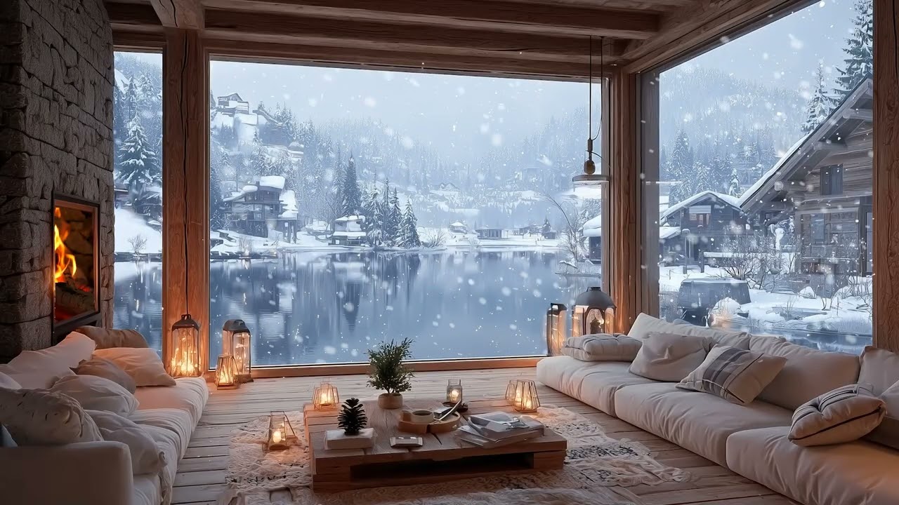 Winter White Lounge Piano | Fireplace Glow & Snowfall 2H Calm Mind Study