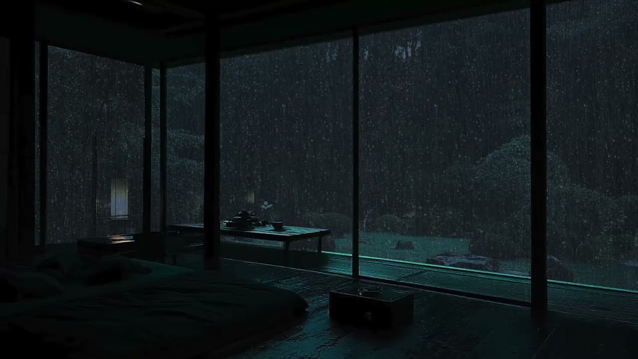 Soothing Rain in a Dark Bedroom 🌧 | Relaxing Garden Ambience for Deep Rest & Meditation