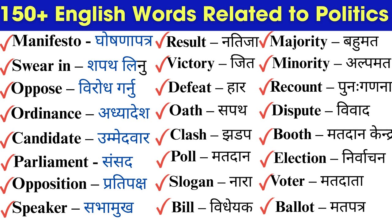 150+ English Words Related to Politics with Nepali Meaning | Political Vocabulary for Spoken English