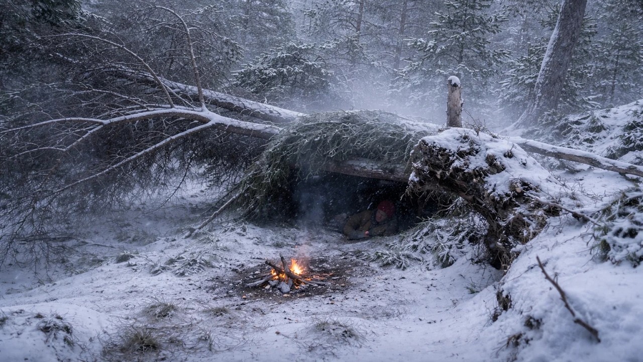 I Built a Survival Shelter & Slept Outside in −16°C | Winter Bushcraft
