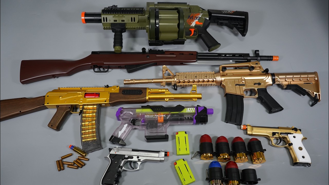 Shell ejecting AK47 and SKS ToyGuns Airsoft M32MGL Nerf Gun POV Reload Realistic Toy Guns Collection