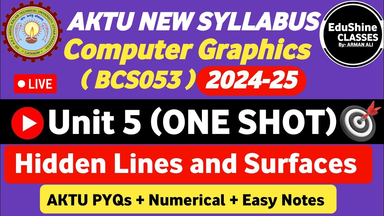 Computer Graphics Unit 5 One shot BCS053 | Hidden Lines and Surfaces Unit 5 Computer Graphics BCS053