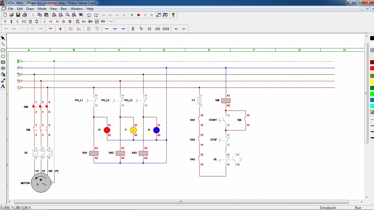 Phase Loss Protector ( Phase Failure ) use 3 relays - CADe SIMU V3 - Simulator_ Part 1