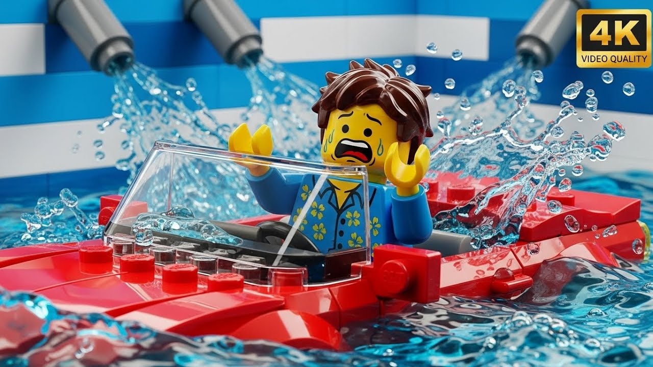 LEGO City Car Wash Fail: Convertible Filled with Water! 🛁🚗💦