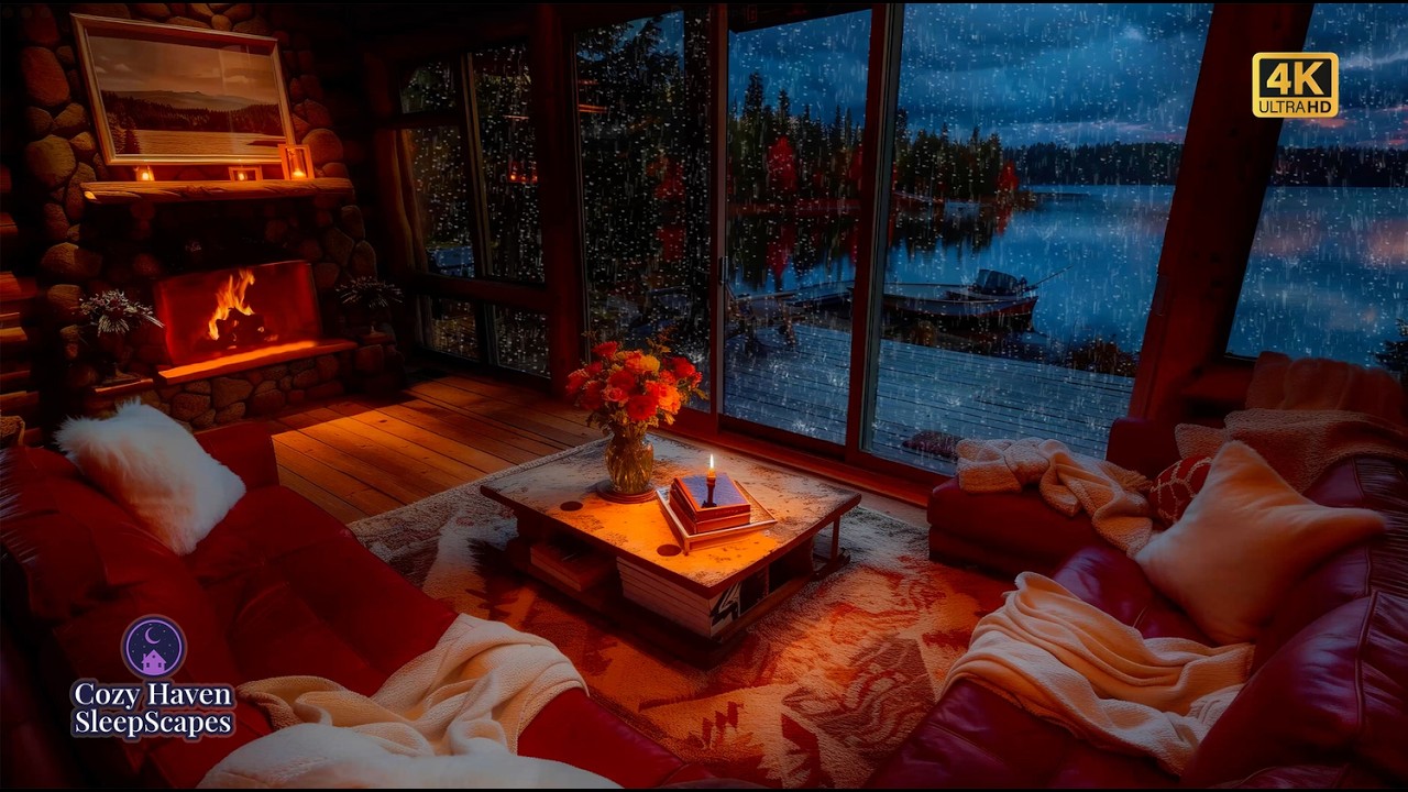 Heavy Rain & Rolling Thunder at a Cozy Lakeside Cabin ⛈️🌧️ Storm Ambience for Sleep (10 Hours)