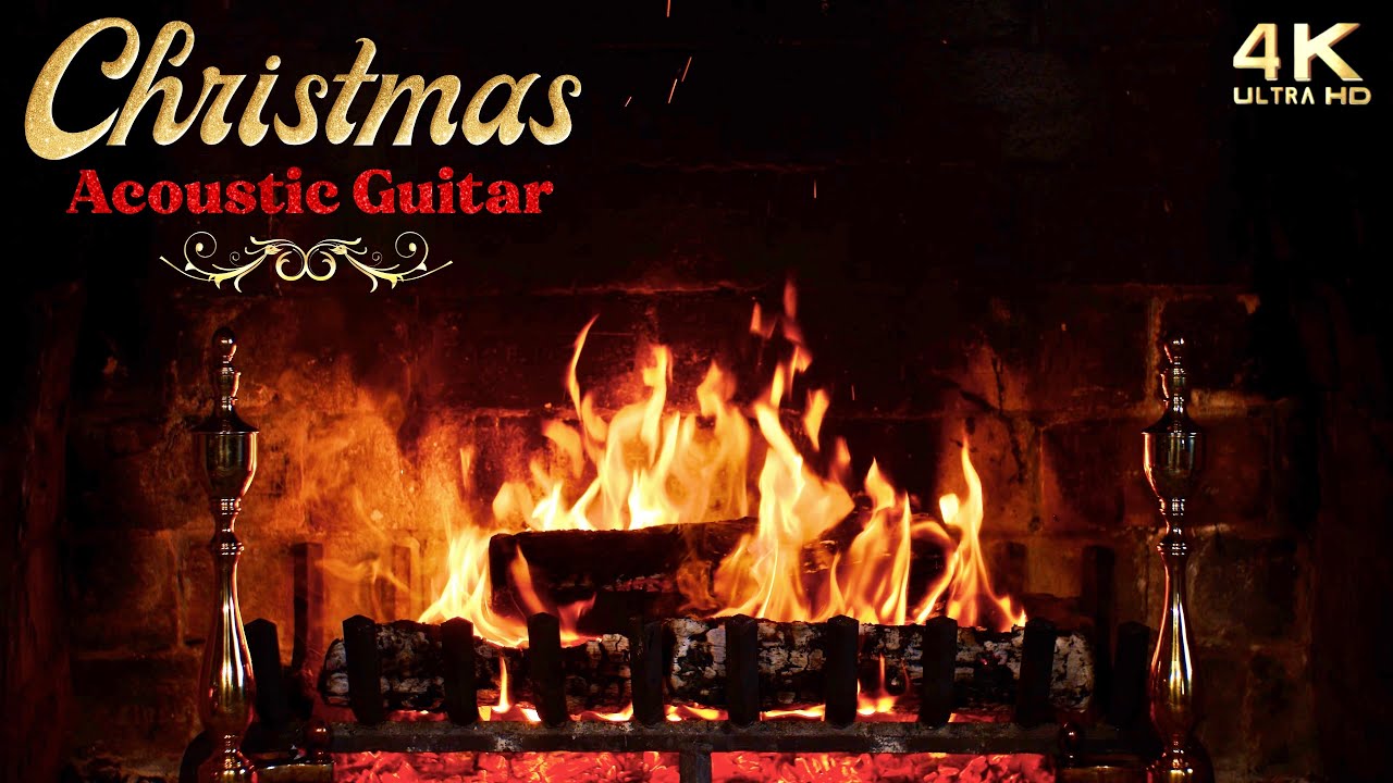 Christmas Fireplace & Peaceful Acoustic Guitar Christmas Music Ambience