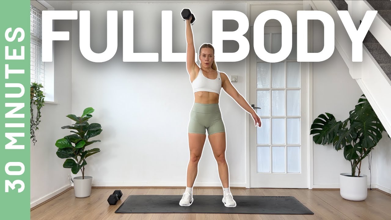 30MIN FULL BODY WORKOUT WITH DUMBBELLS - At-home Strength Workout | Warm up + Cool down included