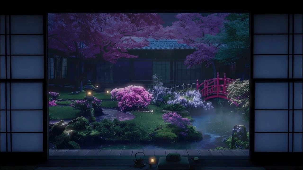 Gentle Rain Sounds in a Japanese Zen Garden | Peaceful Tea House View for Sleep, Study & Relaxation