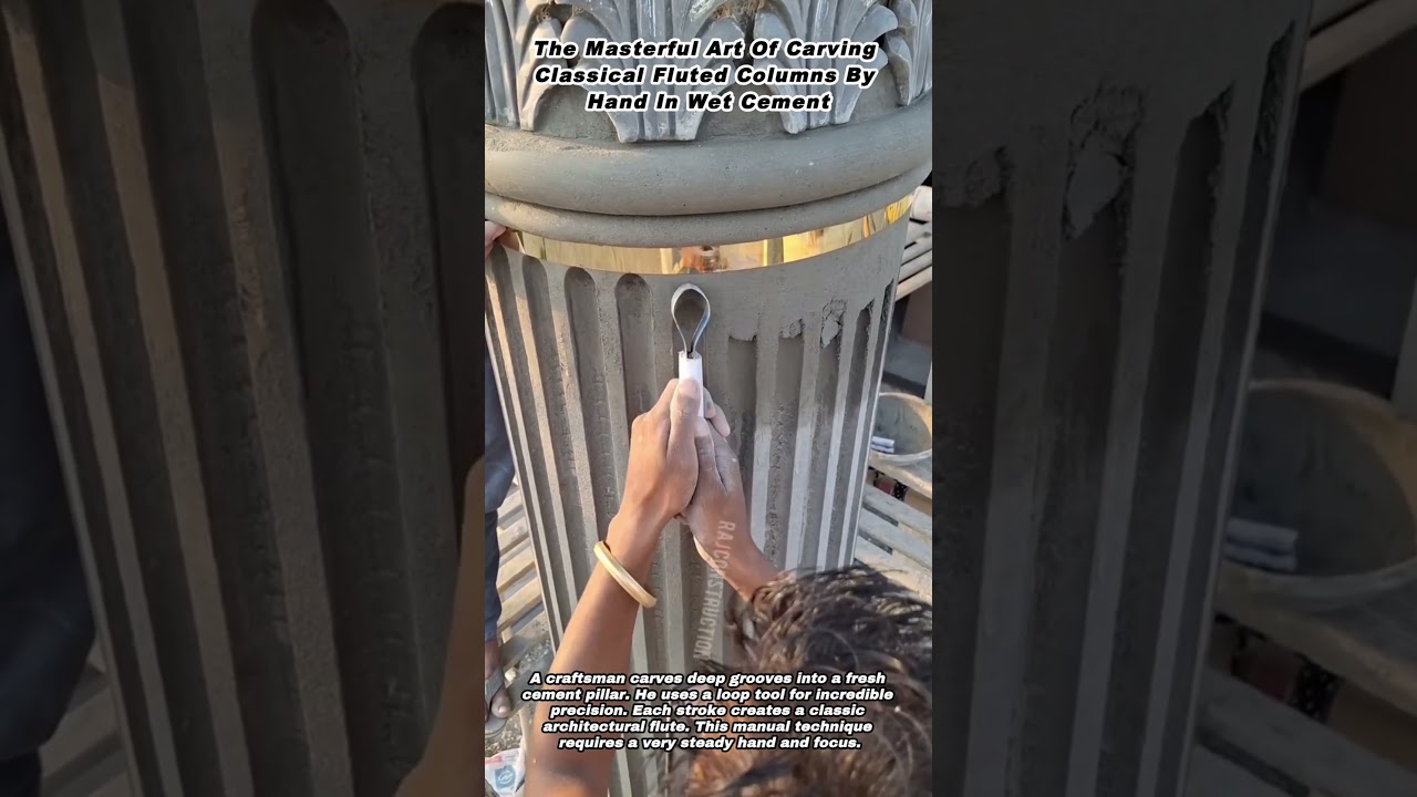 The Masterful Art Of Carving Classical Fluted Columns By Hand In Wet Cement