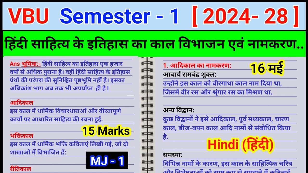 Hindi sahitya ke itihaas ka kal vibhajan AVN namkaran l MJ 1 hindi important questions semester 1