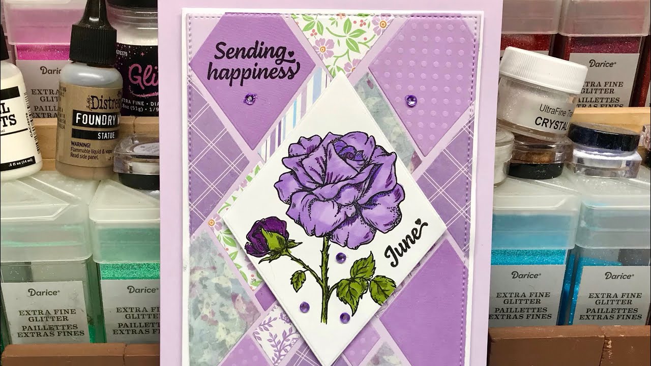 Let’s Make  5x7 Card - Birthday Flower of Month Using Diamond Shaped Scraps