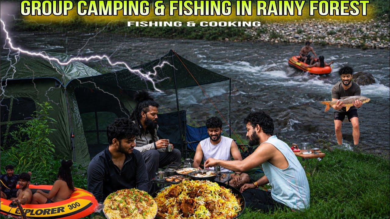 Group Night Camping & Fishing In Rainy Forest | Fishing Camping In India #vlog 
