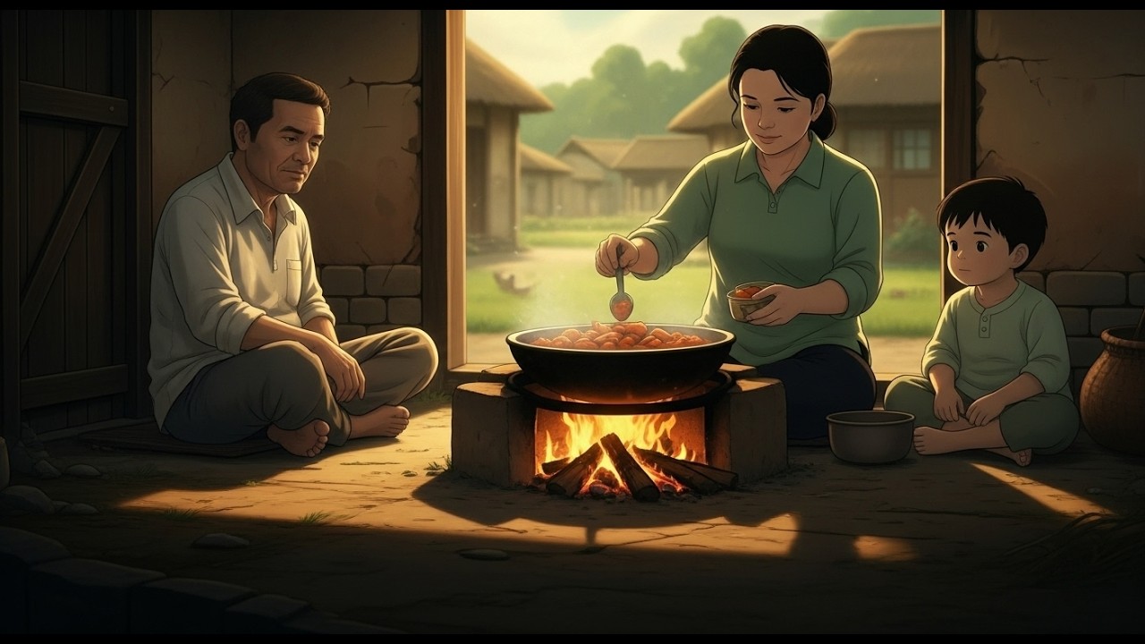 Mother Making Warm Gajrela 🍯🥕 | Cozy Family Evening ASMR 🌙✨ (Ghibli Style)