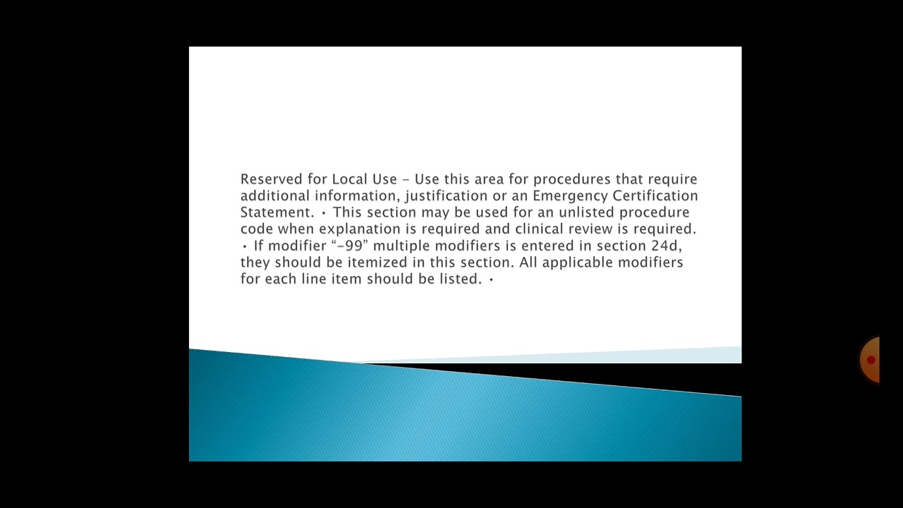 Instructions for submitting a CMS 1500 form to Insurance Box 19