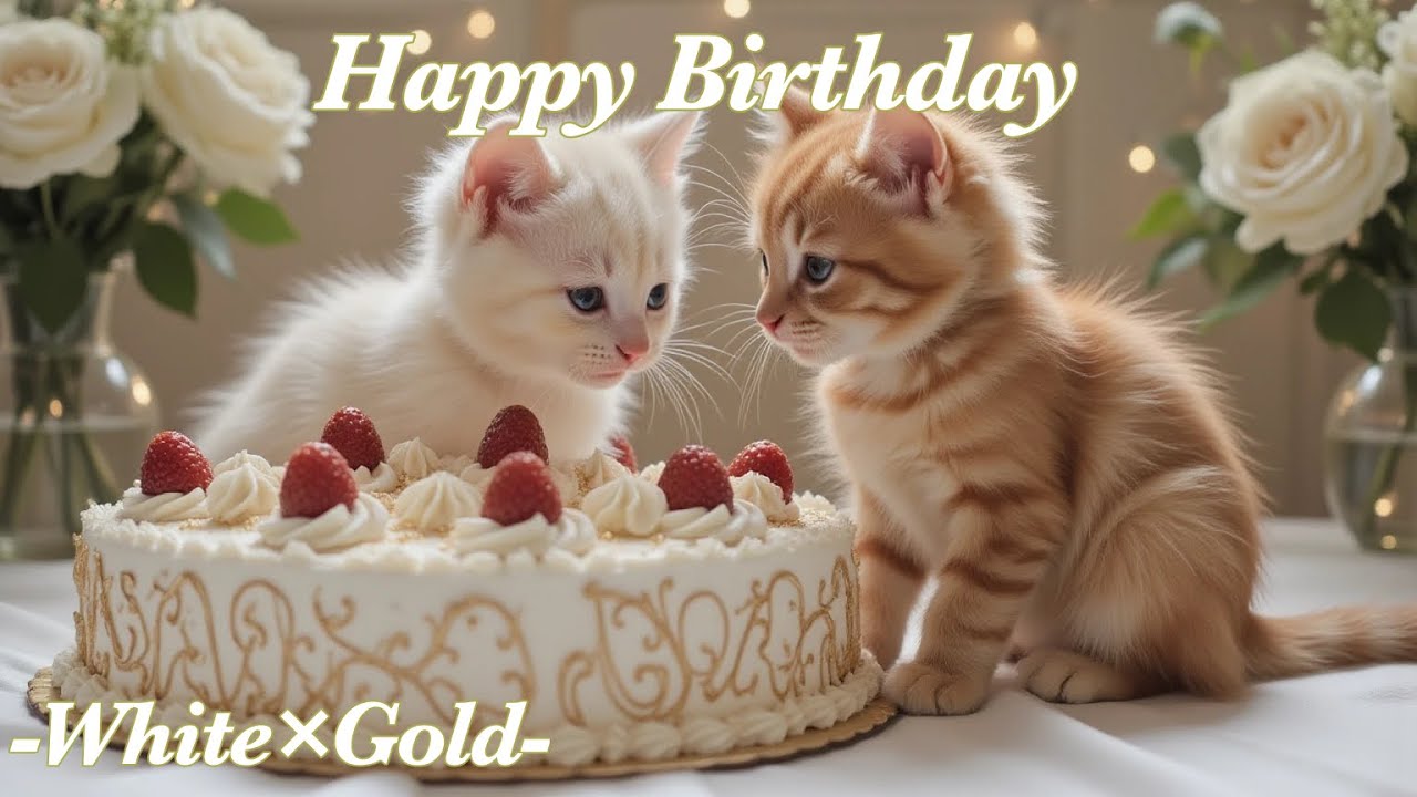 🎉Happy Birthday Song!!!-White×Gold-🎂　Cutecat  Kitten