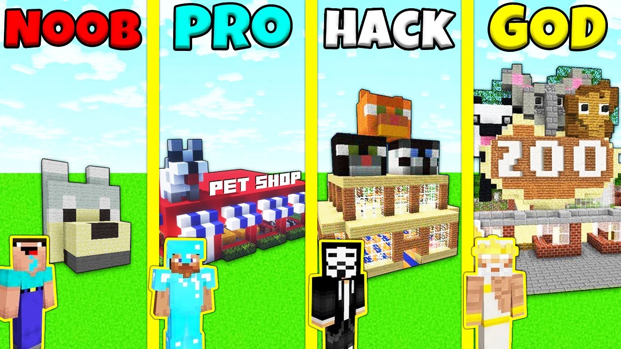Minecraft Battle: NOOB vs PRO vs HACKER vs GOD: PET SHOP ZOO STORE BUILD CHALLENGE / Animation