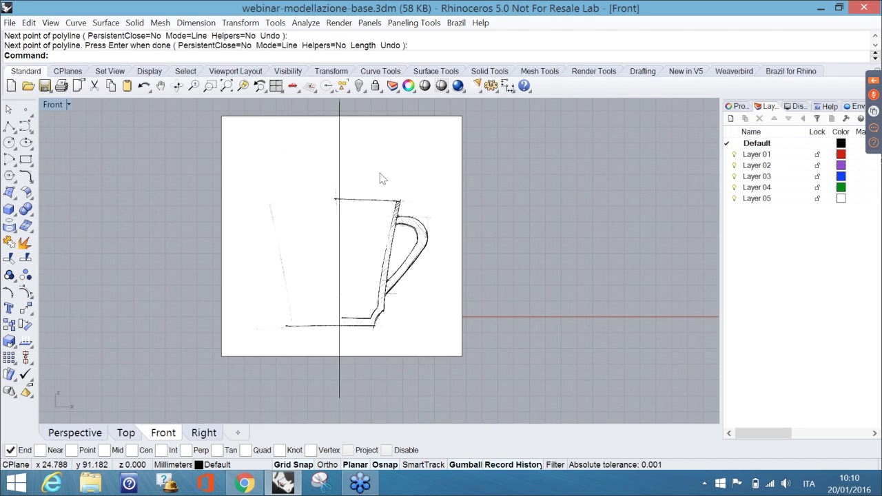 Modellazione di base con Rhino per Windows - Livello iniziale