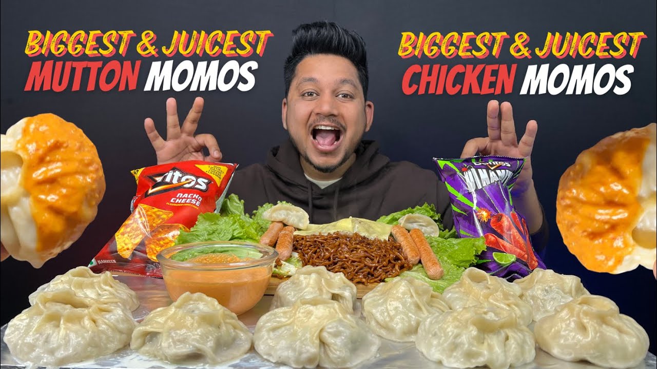 BIGGEST JUICIEST MUTTON MOMO V/S BIGGEST JUICIEST CHICKEN MOMO| MOMOS CHALLENGE | BLACK BEAN NOODLES