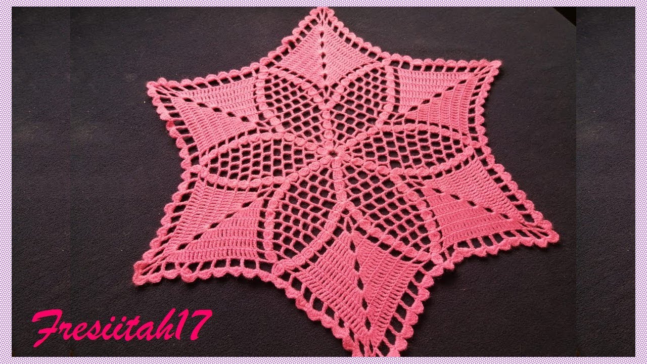 Tapete de estrella tejido a crochet (tamaño aprox. 55 cm - 14 hileras)