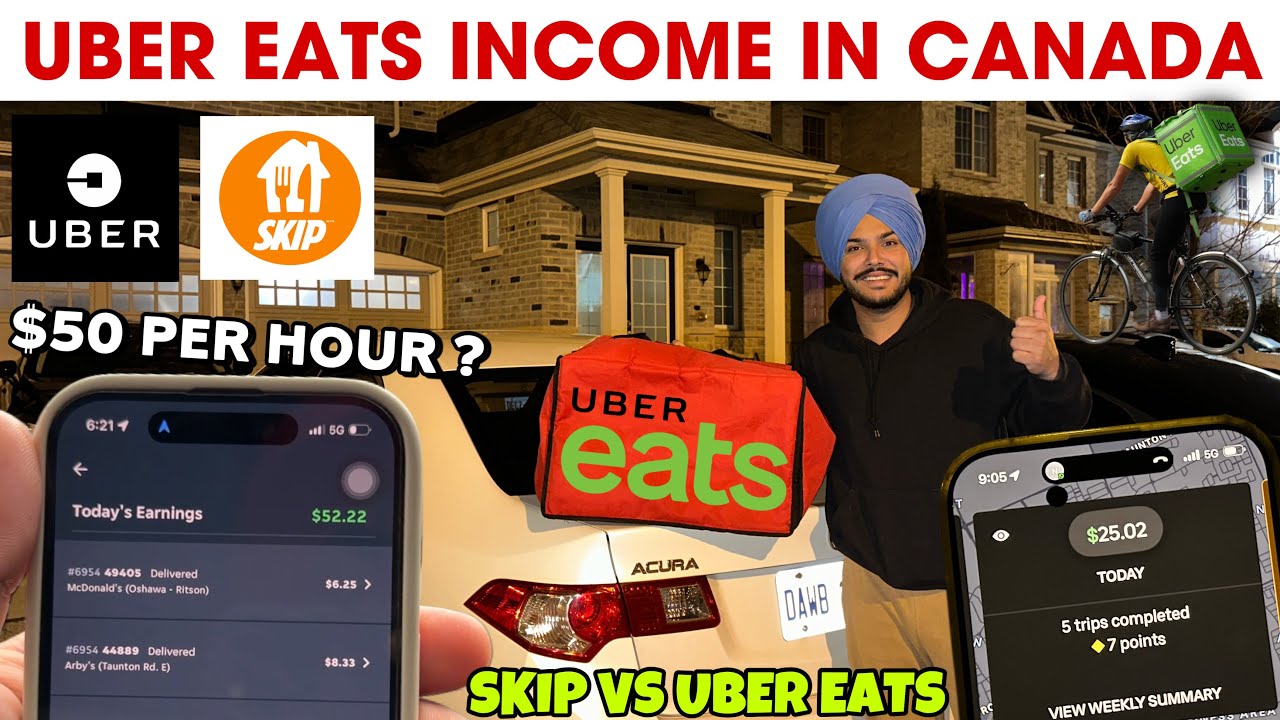 UBER EATS INCOME IN CANADA $50 PER HOUR ? | SKIP VS UBER EATS | FOOD DELIVERY VLOG