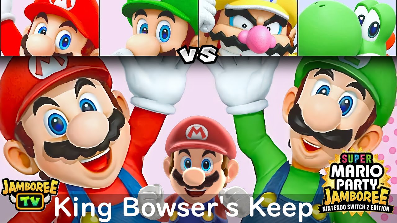 Super Mario Party Jamboree TV Mario and Luigi vs Wario and Yoshi in King Bowser's Keep