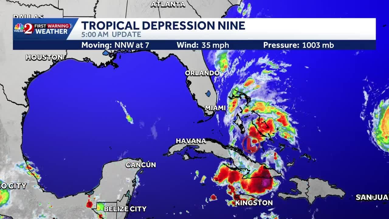 Tropical Depression 9 to bring heavy rain to Bahamas, Cuba today before heading north along Flori...