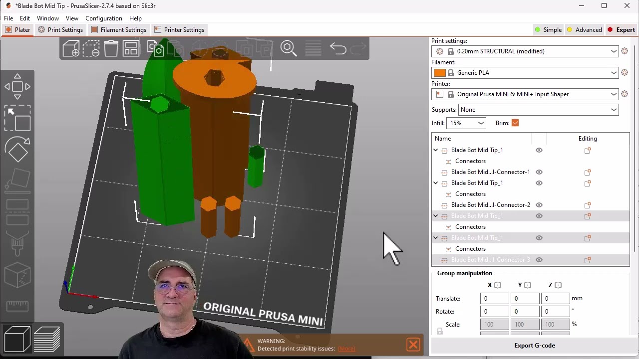 Cutting 3d printable objects with planar cuts large dowels in Prusa Slicer