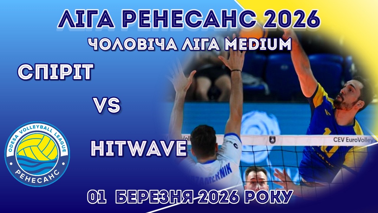 ЛІГА РЕНЕСАНС 2026. 01.03.2026 ЧОЛОВІЧА ЛІГА MEDIUM. СПІРІТ - HITWAVE