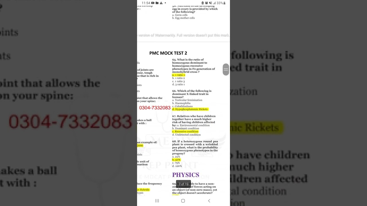 pmc practice test with answer keys