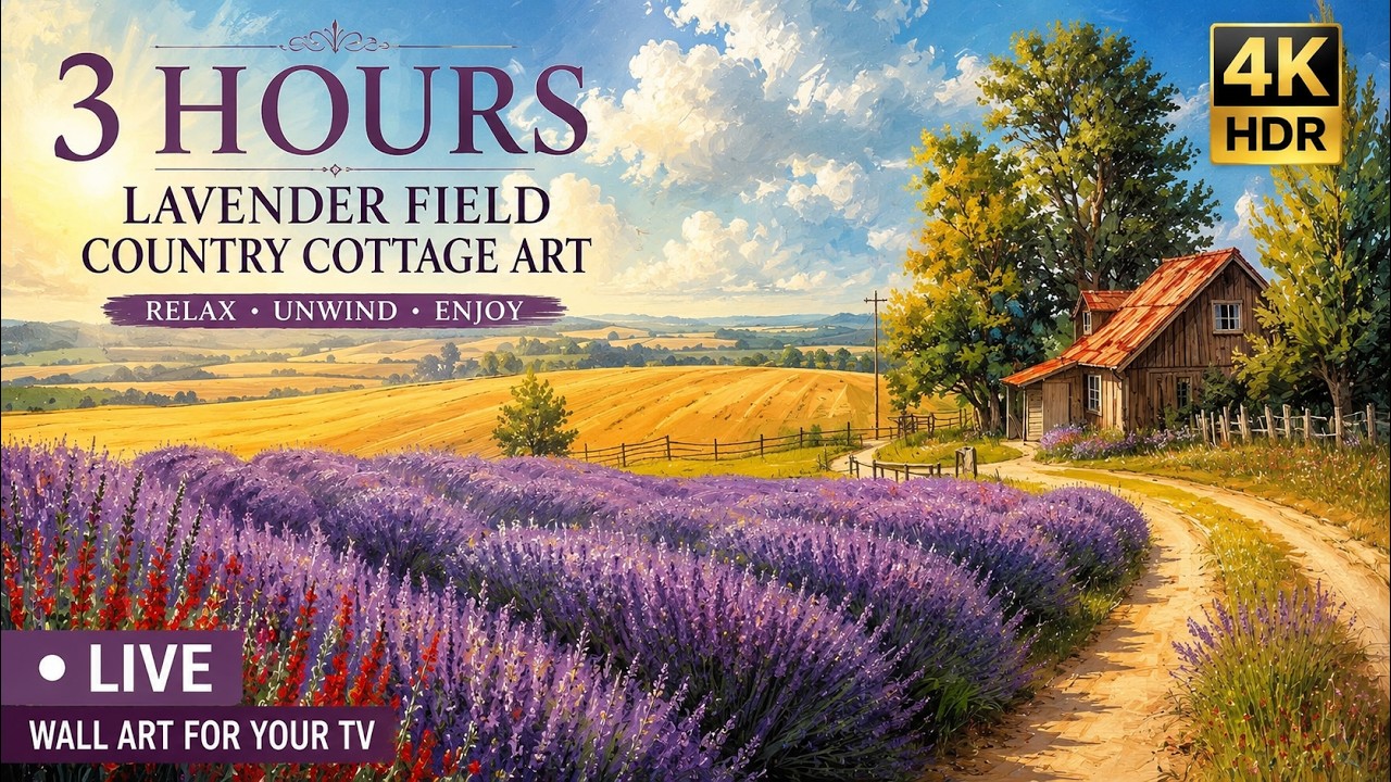 🌿3 Hours Lavender Field Cottage 4K HDR 🌿 Relaxing Countryside Summer TV Art Screensaver