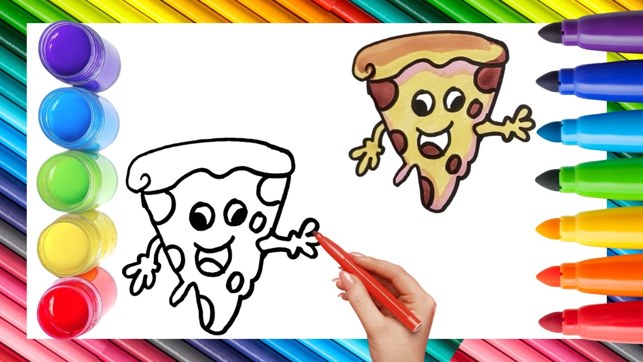 How To Draw cute Pizza Drawing, Painting & Coloring For Kids and Toddlers_ Child Art 🐋🌈🎨