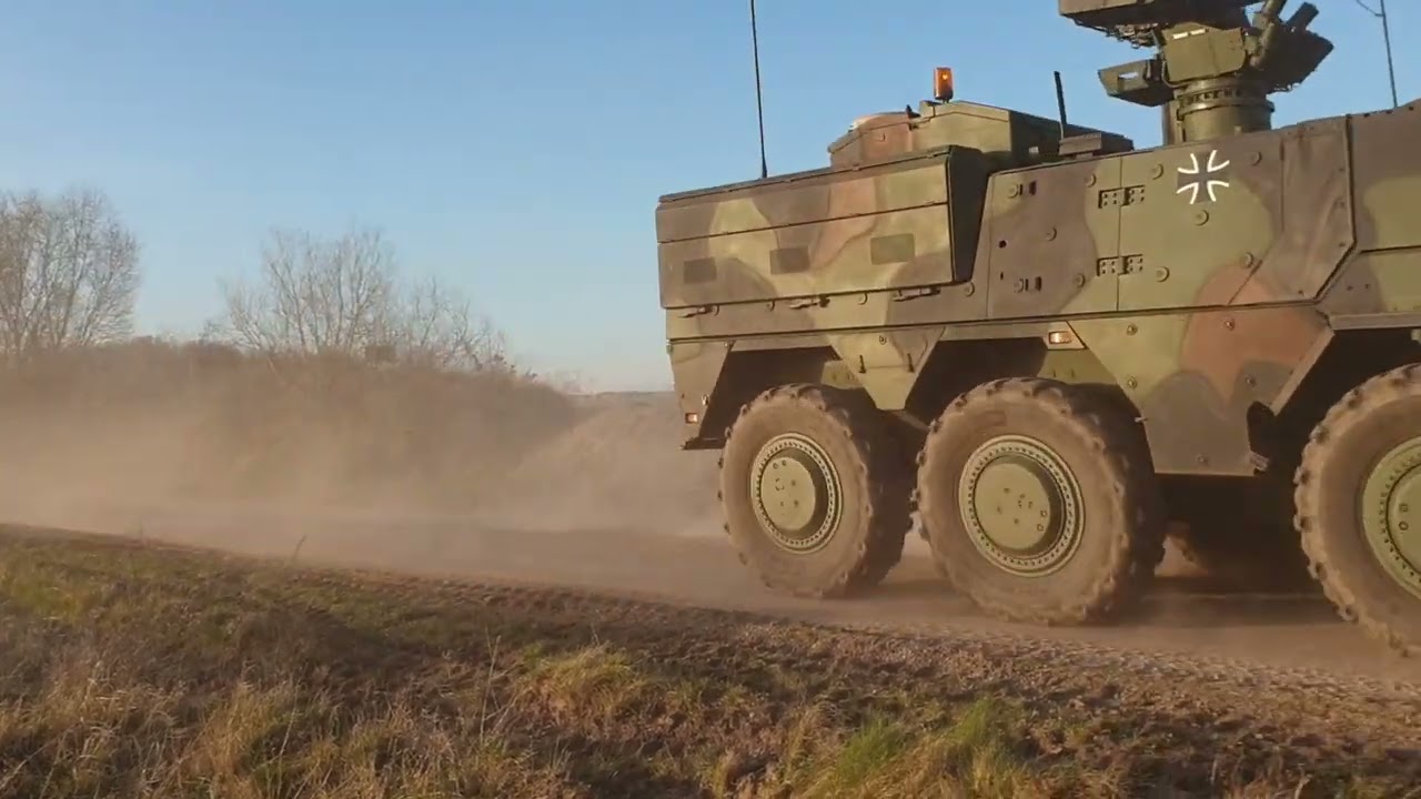 German army Boxer armoured personnel carriers on the move during exercise Wettiner Schwert 2024.
