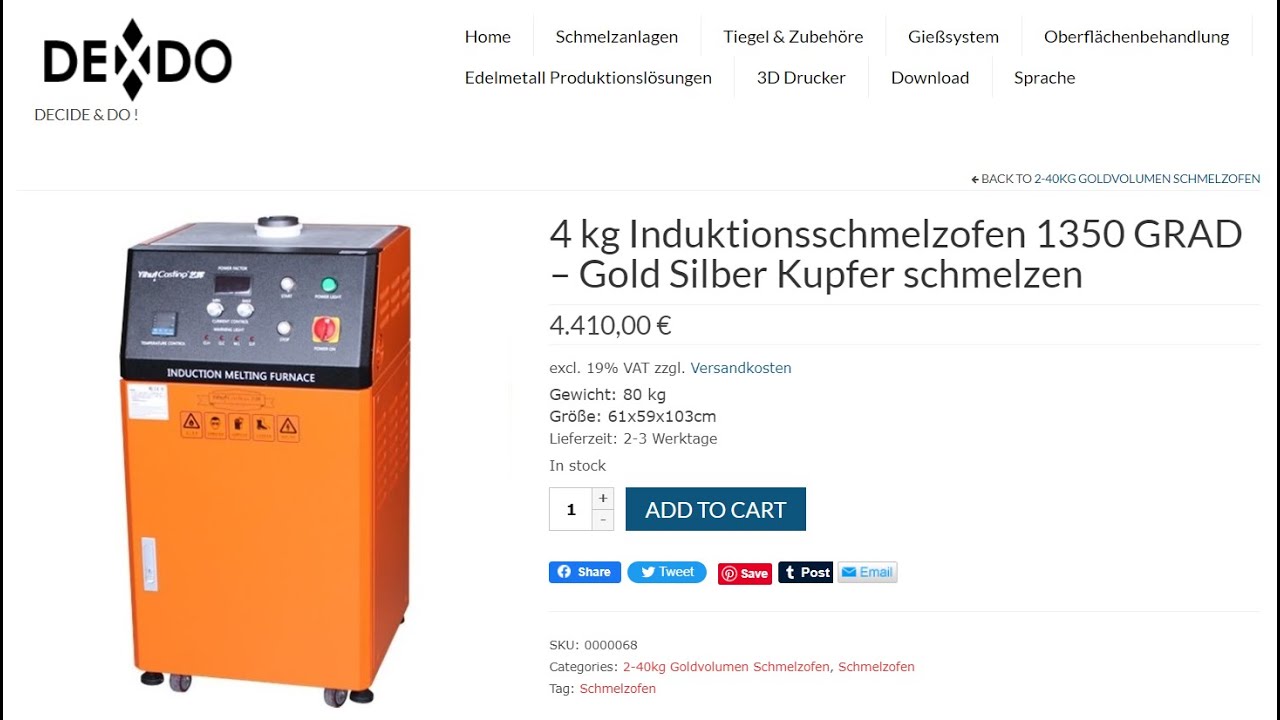 4 kg Induktionsschmelzofen 1350 GRAD &ndash; Gold Silber Kupfer schmelzen
