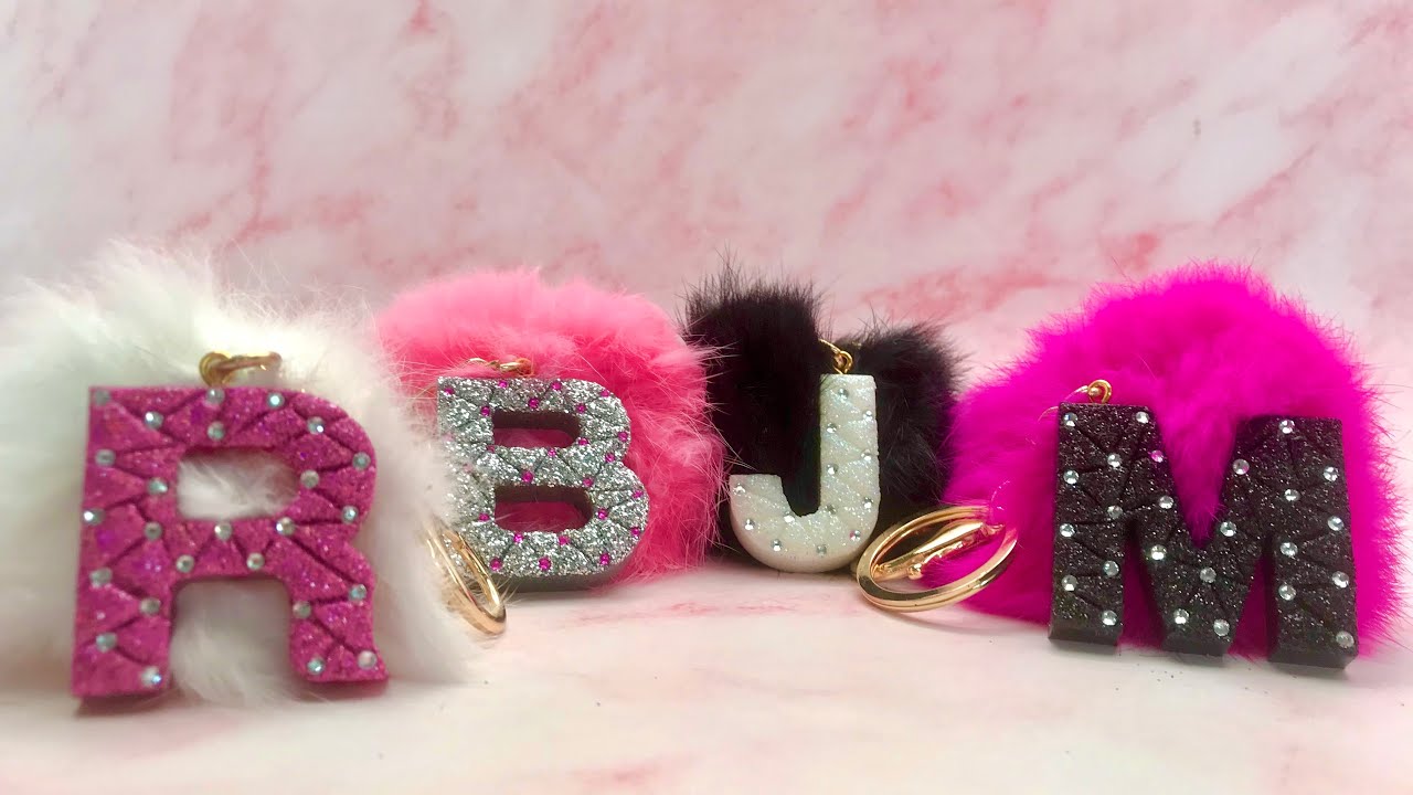Glitter resin keychain with rhinestones