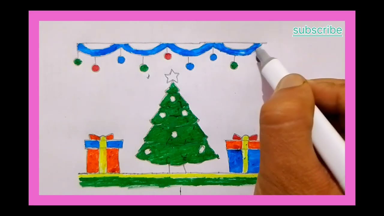 How to make Christmas tree 🎄/easy step by step Christmas drawing 🎁.