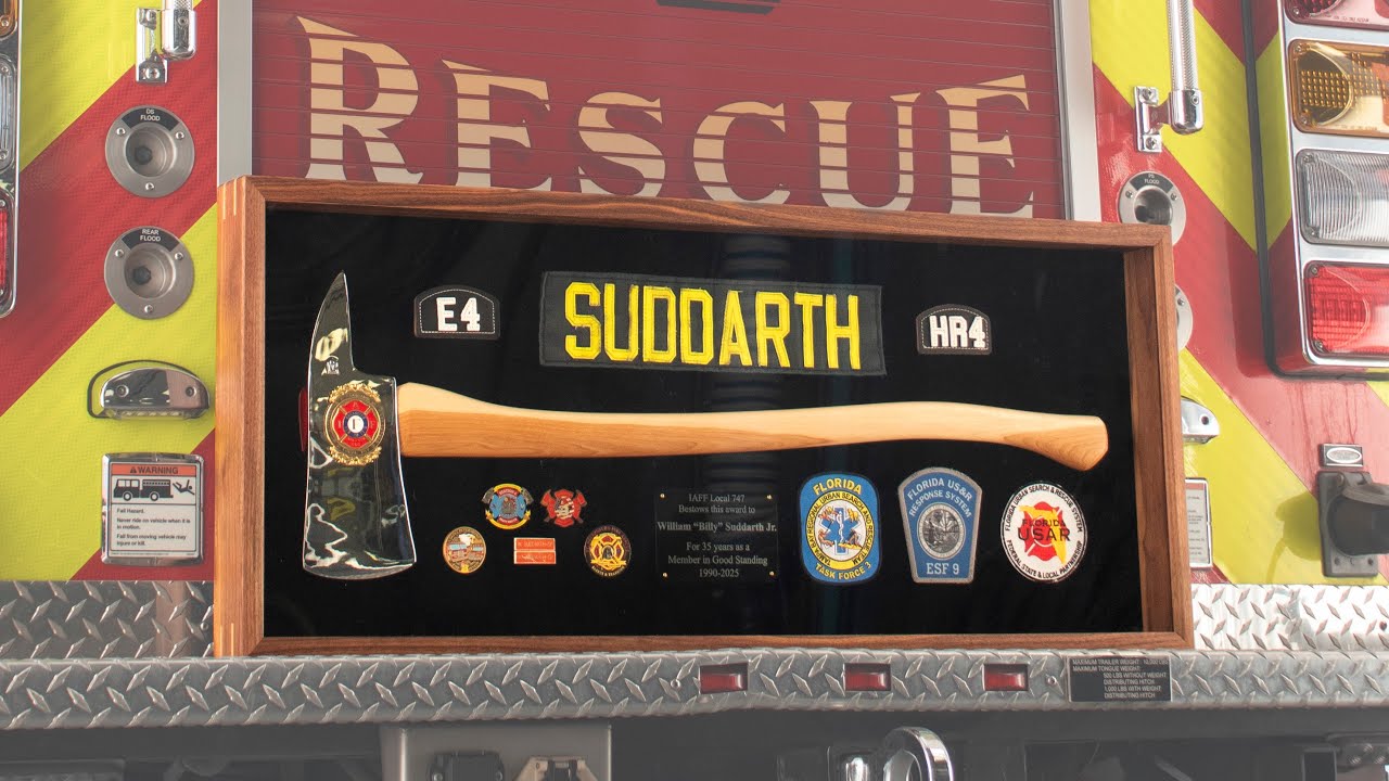 I built a shadow box to display a firefighters retirement axe