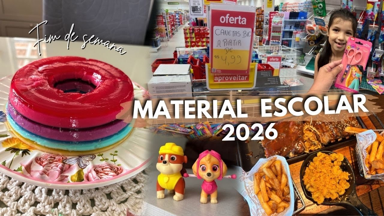VLOG EM BUSCA DO MATERIAL ESCOLAR bolo de gelatina colorida e mais