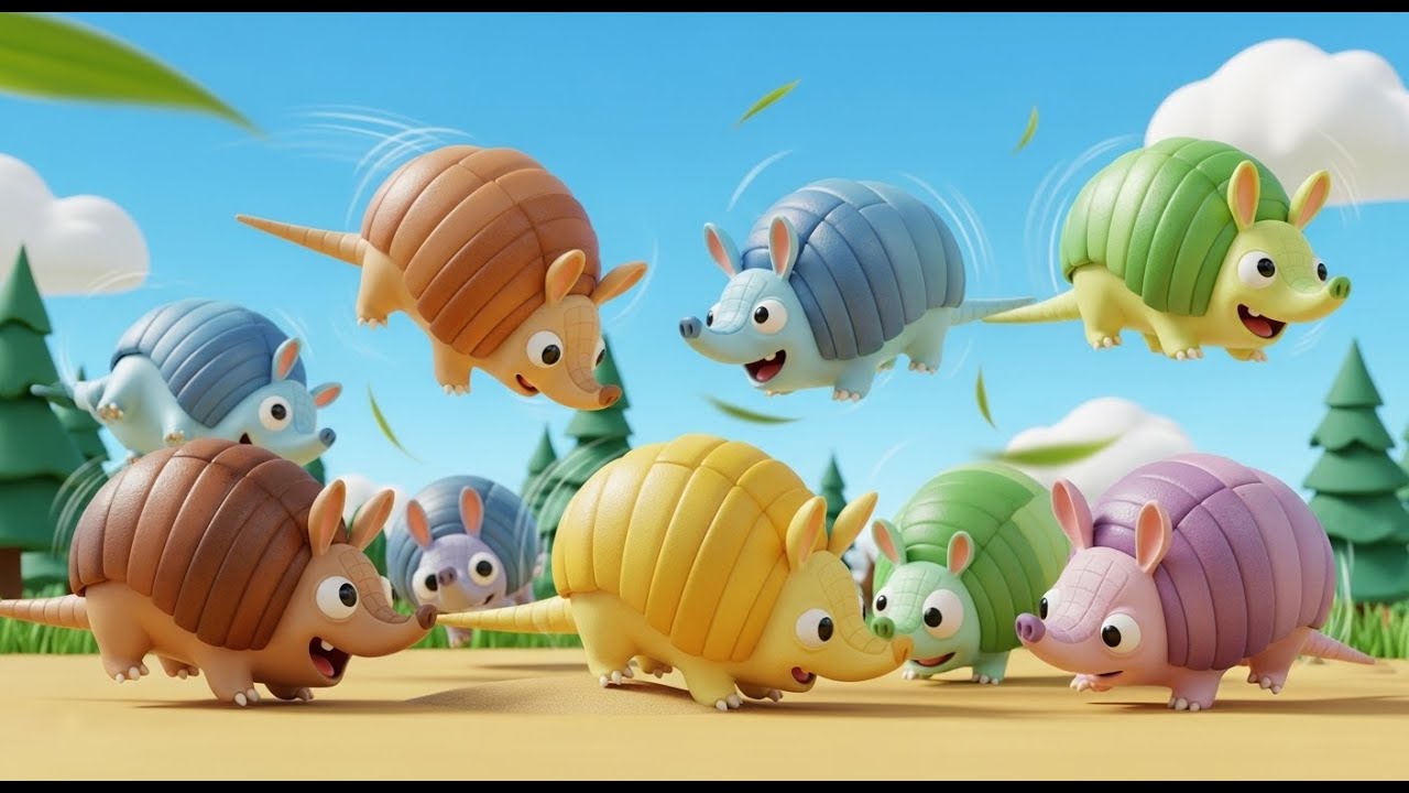 Cinco Pequeños Armadillos Ruedan Ruedan | Canciones Infantiles y Rimas para Niños