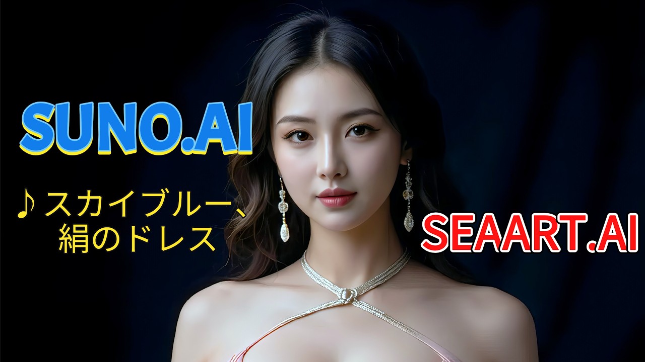 AI音楽・Suno AI・v5プロ『スカイブルー、絹のドレス』B、AI画像成形・SEAART.AI、4K。