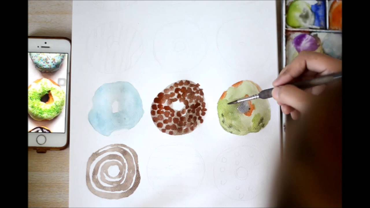 Watercolor Painting in real-time - Donuts by enon de belen