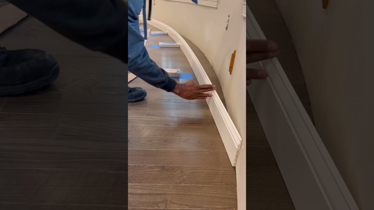 Curved wall wood Baseboard installation 👉 Gpr3Carpentry🔨