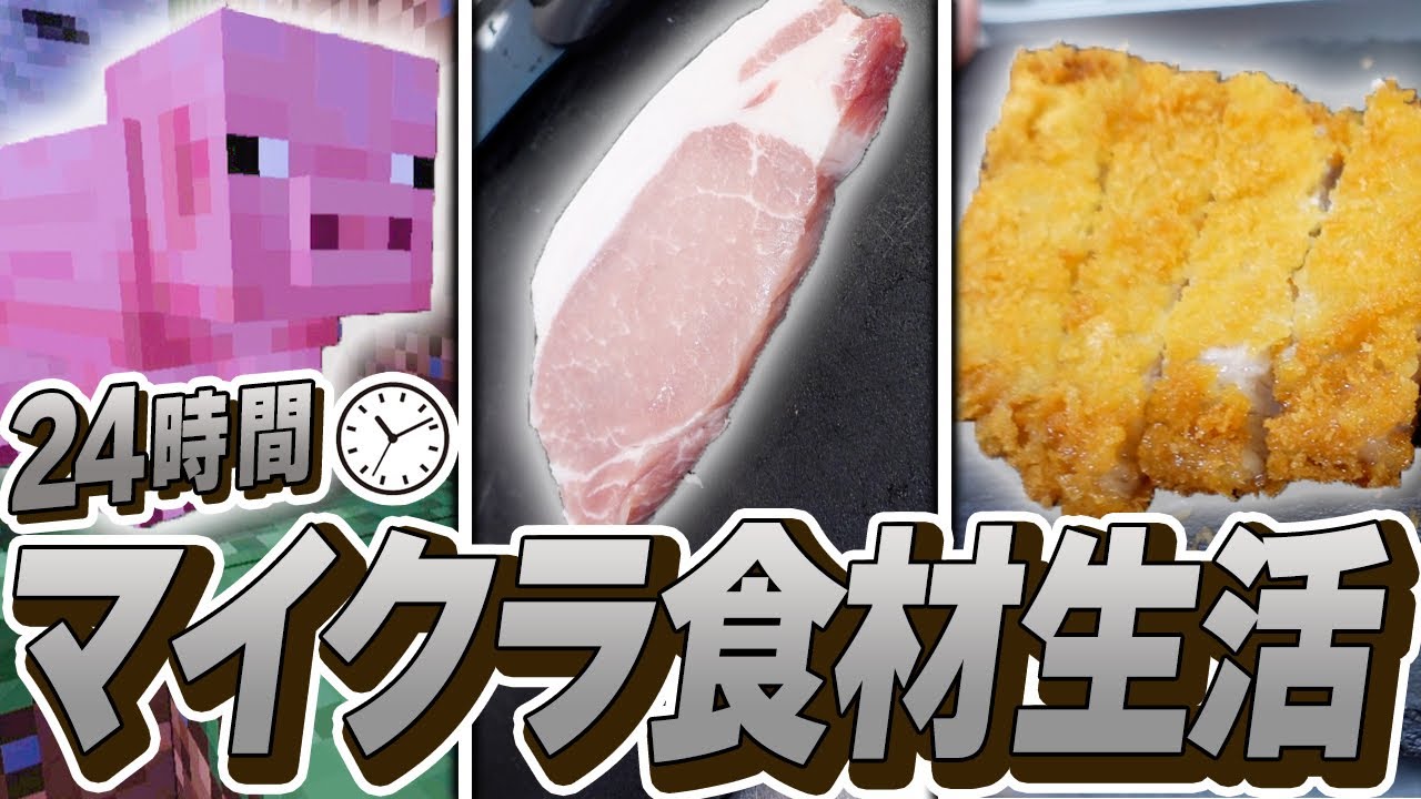 マイクラで集めた食材を料理して1日生活してみたｗｗｗ【マインクラフト】