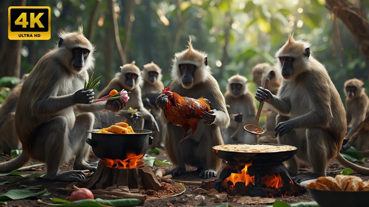 बंदरों ने देसी अंदाज में चिकन बनया😨 |monkey cooking Chicken🍗| monkey made chicken 