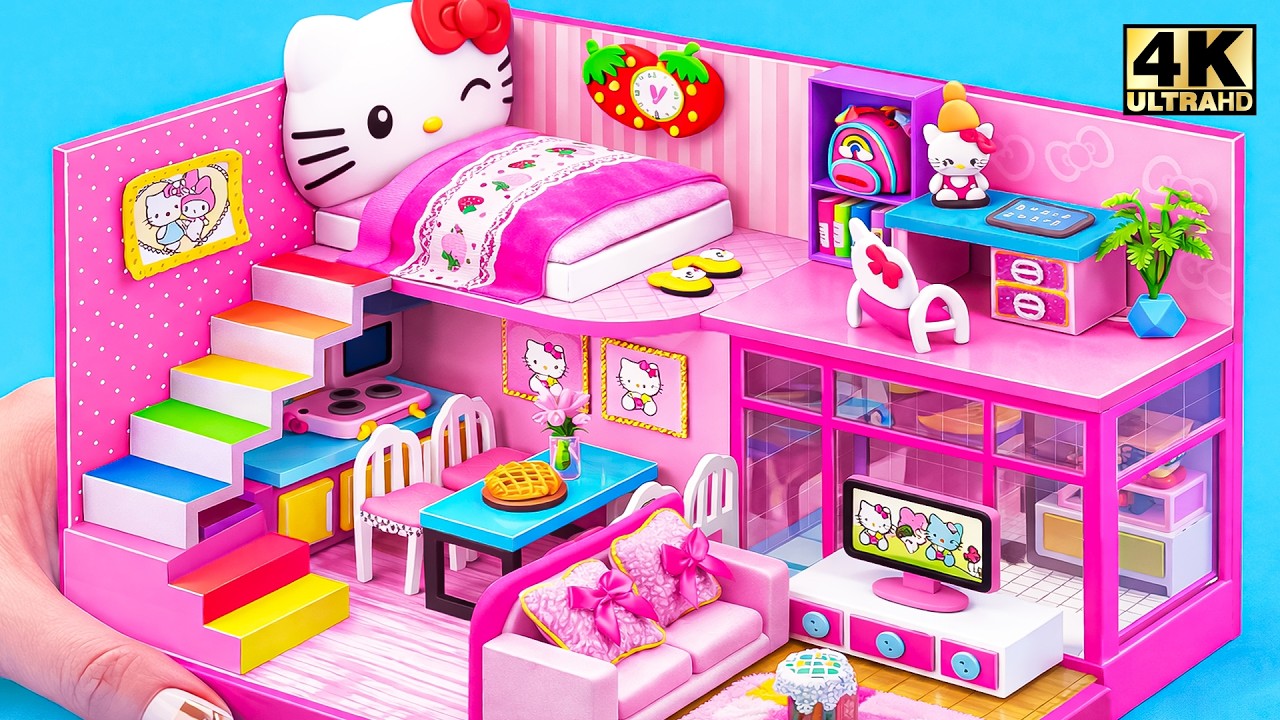 Постройте двухэтажный розовый миниатюрный домик Hello Kitty с 4 современными комнатами ❤️ Миниатю...