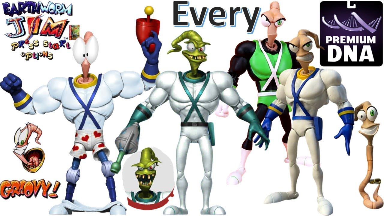 Все премиальные фигурки из игровых приставок Sega DNA Earthworm Jim Wave 1, игрушки, а также подр...
