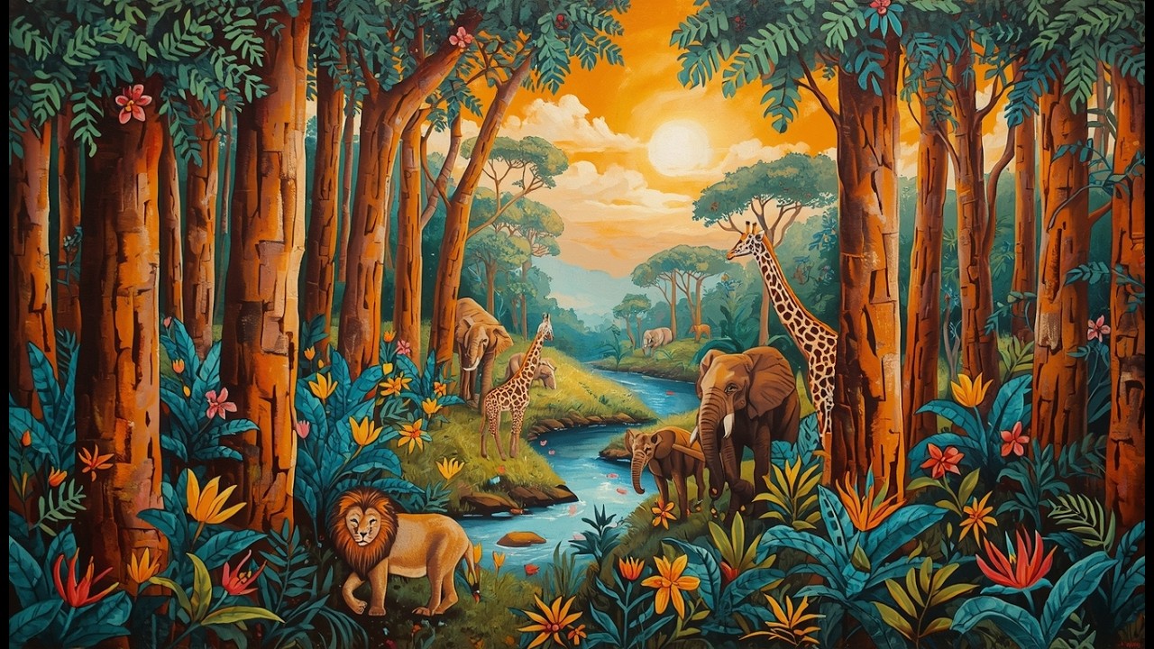 African Jungle life  Tv Art Wallpaper LIVE Screensaver Home Decor Oil Painting