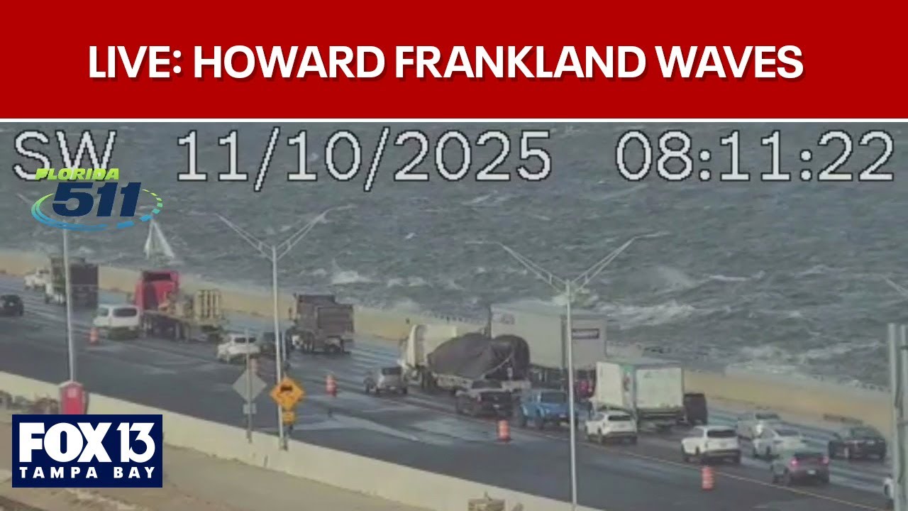 WATCH LIVE: Waves crashing over Howard Frankland Bridge
